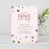 Invitation Whimsical Floral One Cute Bug Ladybug 1st Birthday (Debout devant)