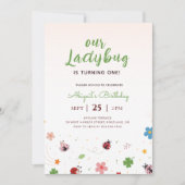Invitation Whimsical Floral Red Cute Bug Ladybug 1st Birthday (Devant)