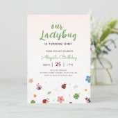 Invitation Whimsical Floral Red Cute Bug Ladybug 1st Birthday (Debout devant)