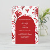 Invitation Whimsical Floral Rouge Élégant Bold Mariage de vac (Debout devant)