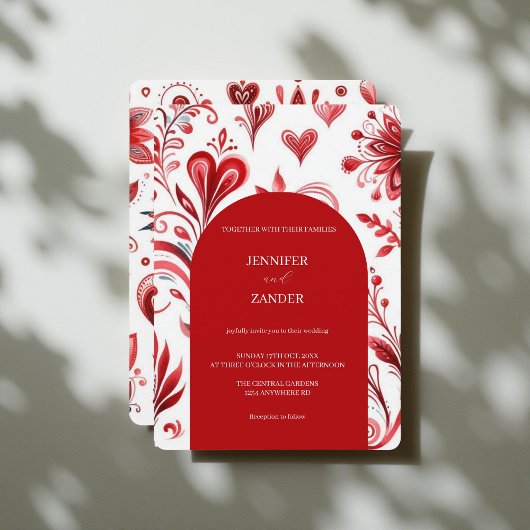 Invitation Whimsical Floral Rouge Élégant Bold Mariage de vac