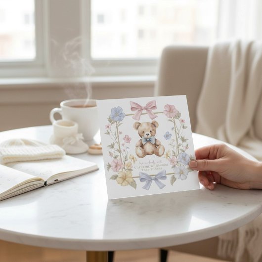 Invitation Whimsical Floral Teddy Bear Baby Shower QR code