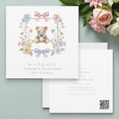 Invitation Whimsical Floral Teddy Bear Baby Shower QR code
