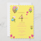 Invitation Whimsical Floral Yellow 4th Birthday Party (Devant)