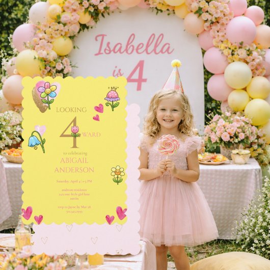 Invitation Whimsical Floral Yellow 4th Birthday Party