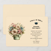 Invitation Whimsical Flowers in a Planter Pot Cute Graduation (Devant / Derrière)