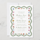 Invitation Whimsical Folk Art Floral Wedding (Devant)