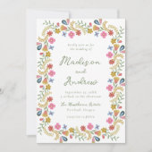 Invitation Whimsical Folk Art Floral Wedding (Devant)