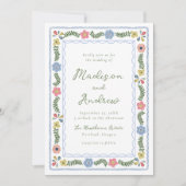 Invitation Whimsical Folk Art Floral Wedding (Devant)