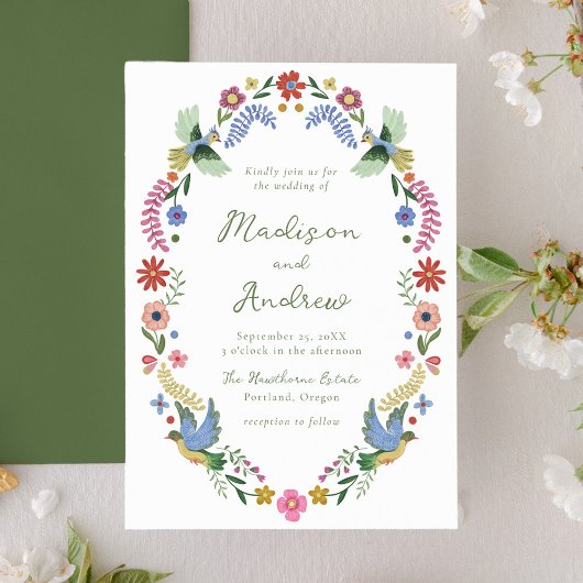 Invitation Whimsical Folk Art Floral Wedding