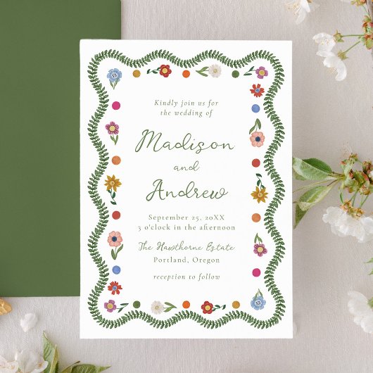Invitation Whimsical Folk Art Floral Wedding