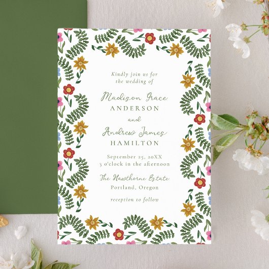 Invitation Whimsical Folk Art Floral Wedding