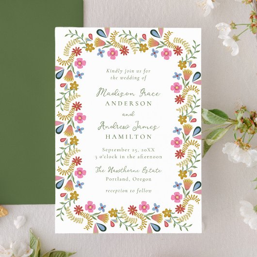 Invitation Whimsical Folk Art Floral Wedding