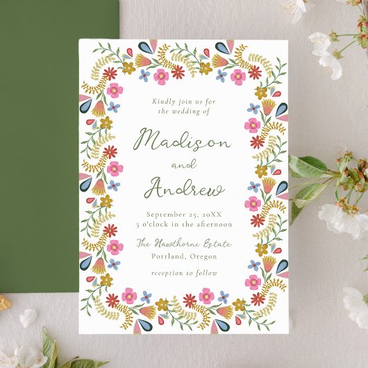 Invitation Whimsical Folk Art Floral Wedding