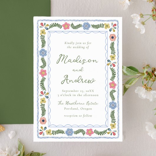 Invitation Whimsical Folk Art Floral Wedding