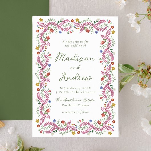 Invitation Whimsical Folk Art Floral Wedding
