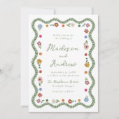 Invitation Whimsical Folk Art Floral Wedding (Devant)