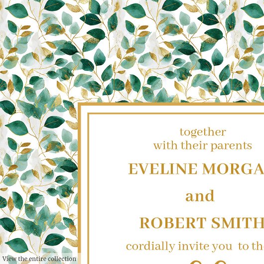 Invitation Whimsical Forest Green Gold Feuilles de mariage In