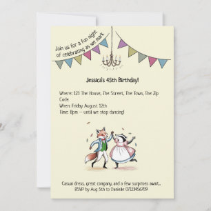 Invitation Whimsical Fox & Badger Dance 45e anniversaire Invi
