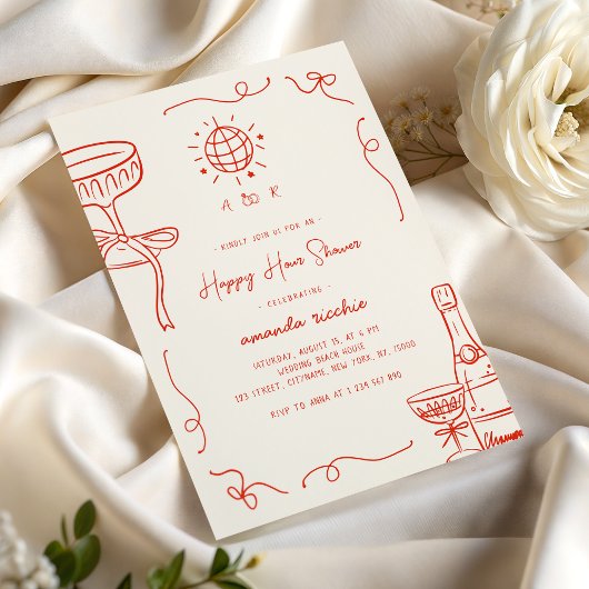 Invitation Whimsical Français amusant main tiré Happy Hour do