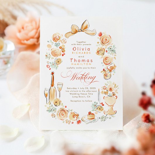 Invitation Whimsical French Floral Hand Drawn Fall Wedding