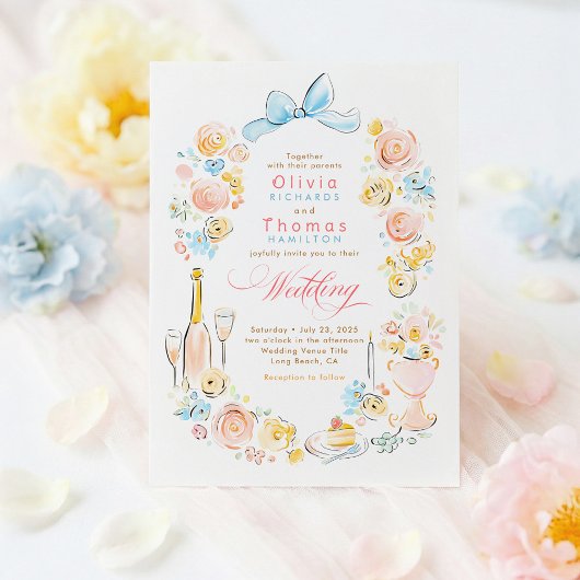 Invitation Whimsical French Floral Hand Drawn Wedding