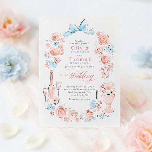 Invitation Whimsical French Floral Hand Drawn Wedding