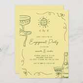 Invitation Whimsical French Fun Hand Drawn Engagement Party (Devant / Derrière)