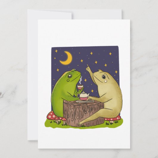 Invitation Whimsical Frogs Tea Party At Night Illustration (Devant)