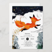 Invitation Whimsical Fun Fox anniversaire (Devant / Derrière)