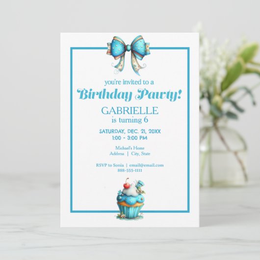 Invitation Whimsical Fun Teal Birthday  (Debout devant)