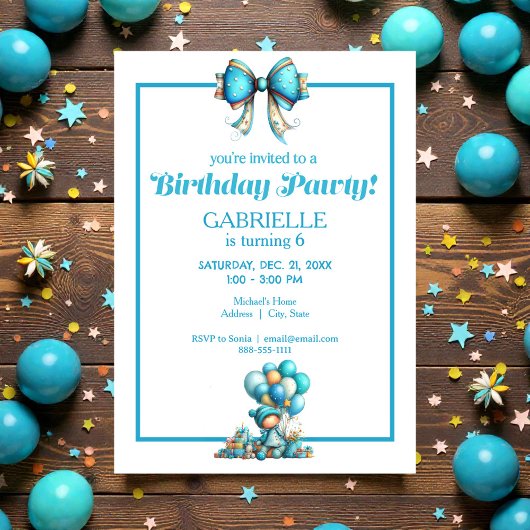 Invitation Whimsical Fun Teal Birthday