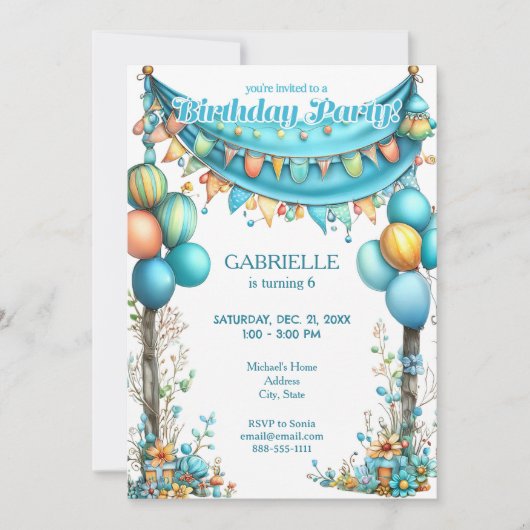Invitation Whimsical Fun Teal Birthday  (Devant)