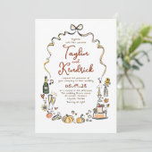 Invitation Whimsical Funky Hand Drawn Doodles Fall Wedding (Debout devant)