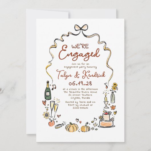 Invitation Whimsical Funky Hand Drawn Fall Engagement Party (Devant)