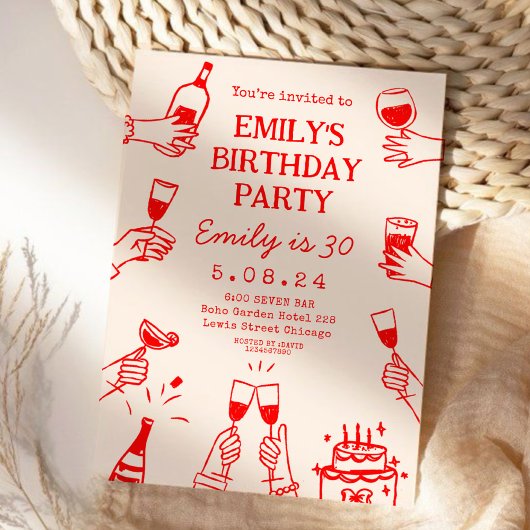 Invitation Whimsical Funky Quirky main Dessin Anniversaire