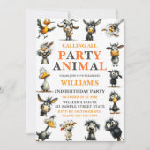 Invitation Whimsical Funny Animals 2nd Birthday Party (Devant)