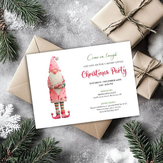 Invitation Whimsical Funny Pink Santa Festive Party Invites