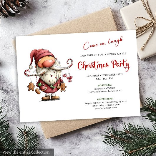 Invitation Whimsical Funny Santa Watercolor Holiday Invites