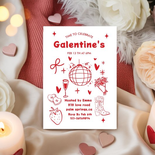 Invitation Whimsical Galentines Valentines girls  Party