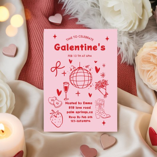 Invitation Whimsical Galentines Valentines girls  Party