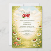 Invitation Whimsical Garden Lady Bug 1st Birthday (Devant)