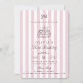 Invitation Whimsical, gâteau d'anniversaire, Bow rose & Strip (Devant)