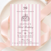 Invitation Whimsical, gâteau d'anniversaire, Bow rose & Strip