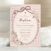 Invitation Whimsical Gingham Blush Pink Floral Girl Baptism