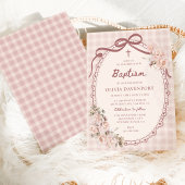 Invitation Whimsical Gingham Blush Pink Floral Girl Baptism