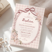 Whimsical Gingham Blush Pink Floral Girl Baptism