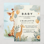 Invitation Whimsical Giraffe Baby Shower (Devant / Derrière)