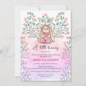 Invitation Whimsical Girl Bunny Baby shower floral (Devant)