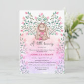 Invitation Whimsical Girl Bunny Baby shower floral (Debout devant)